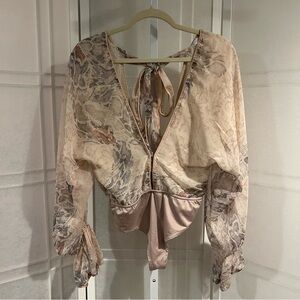 Olivaceous Chiffon Snake Print Bodysuit – Neutral Beige & Blush